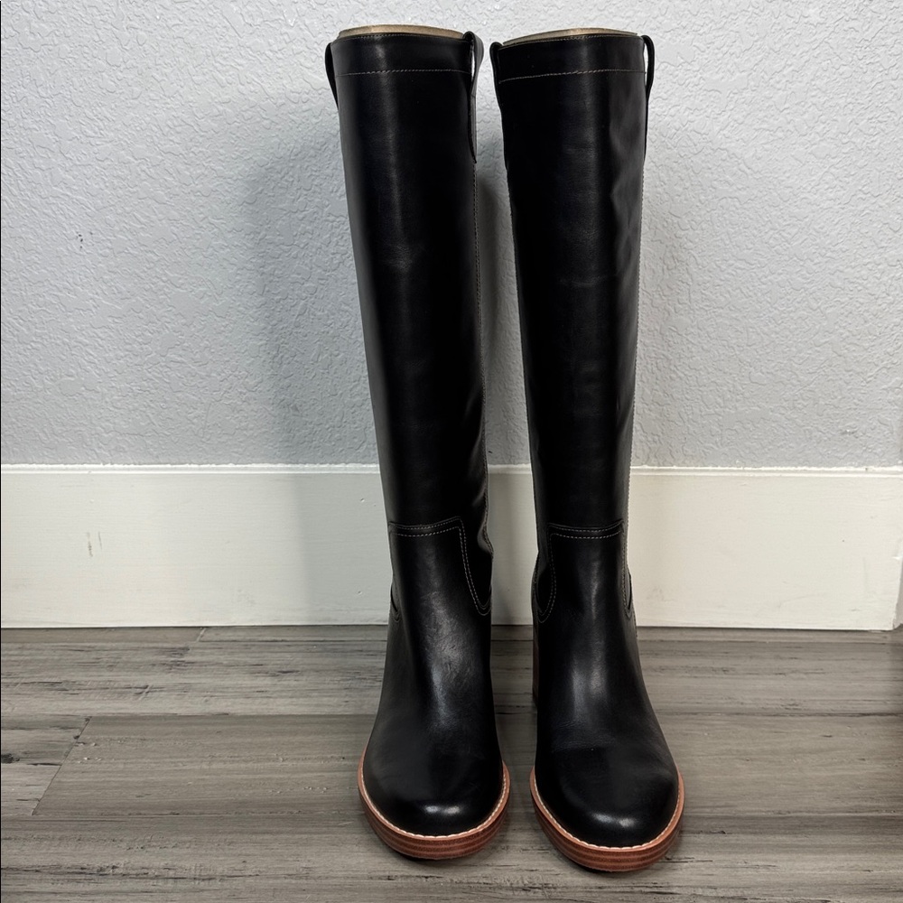 NINE WEST HECEE BLACK LEATHER KNEE-HIGH BOOTS VINTAGE CAMPUS STYLE **NIB** - Picture 3 of 16